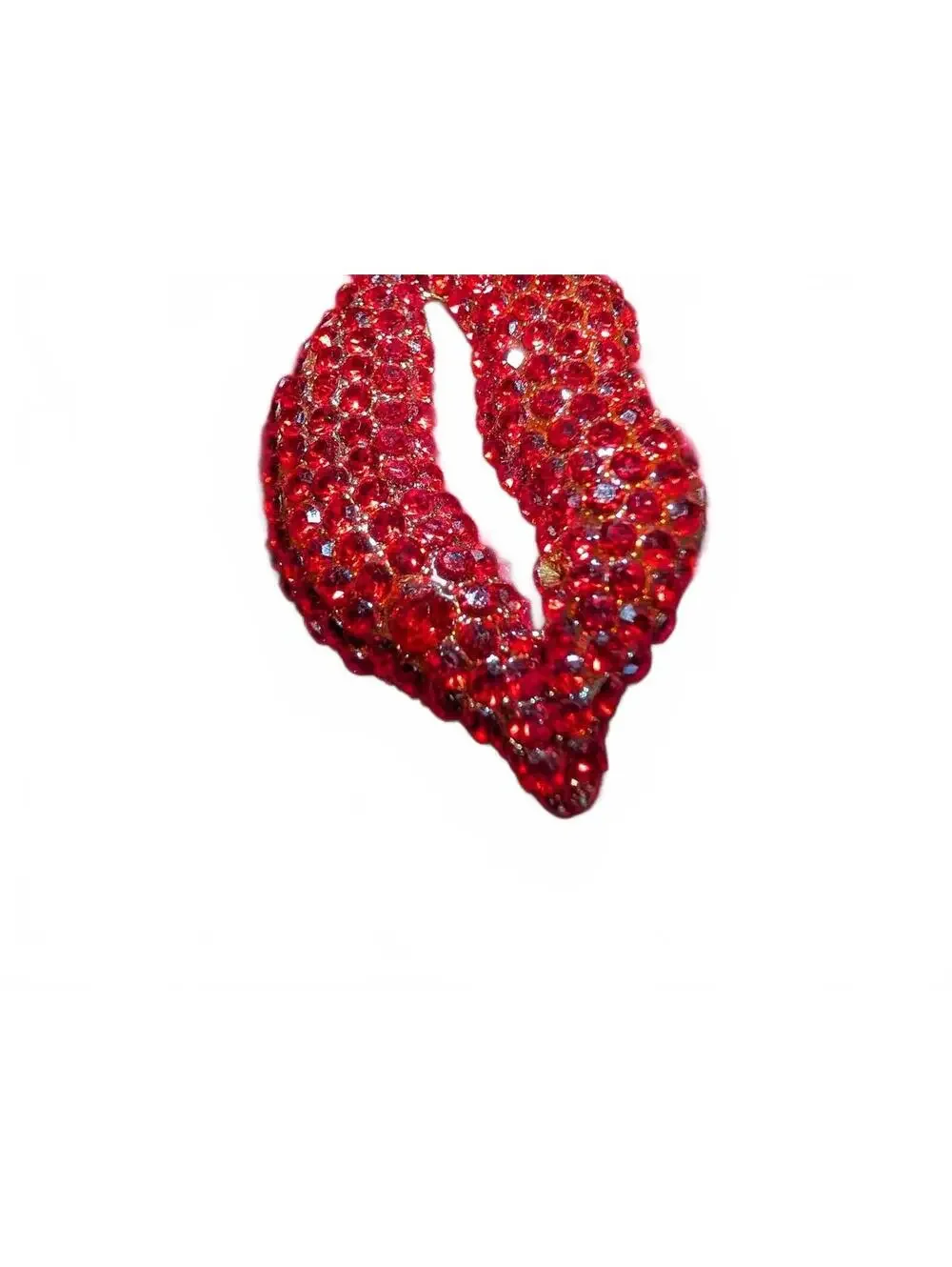 Vintage Red Rhinestone Lips Brooch Pin